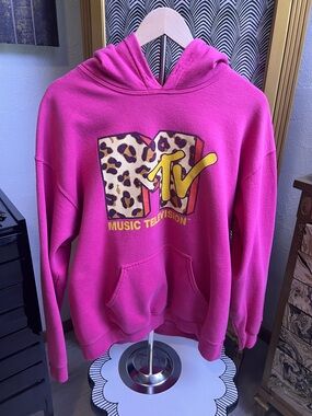 MTV Hot Pink Leopard Logo Pullover Hoodie